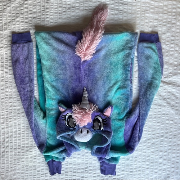 Funzietime Blue and Purple Tie Dye Unicorn Onesie Pajama Costume, Adult XS - Picture 10 of 14